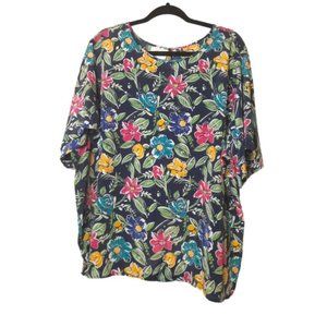 Plus Size 2X Tropical Floral Lightweight Blouse Top with Rear Keyhole Opening